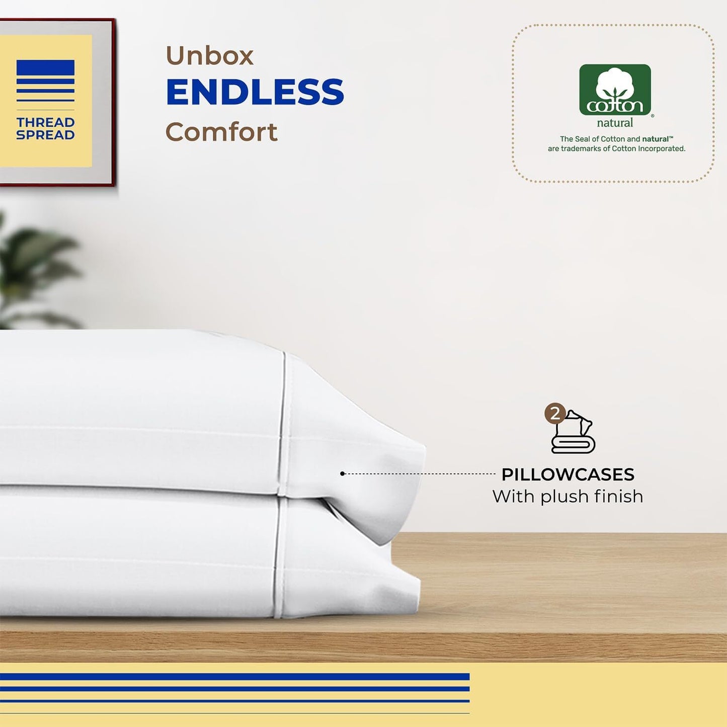 100% Pure Egyptian Cotton Pillow Cases - 600 Thread Count Pillow Cases Queen/Sta