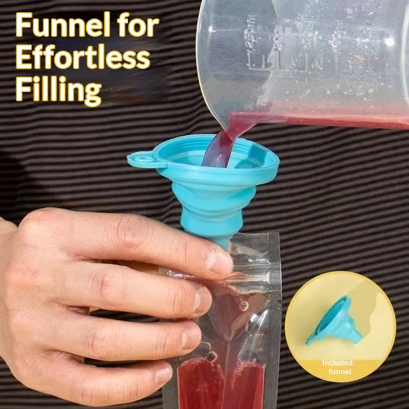 100PCS Transparent Popsicle Mold Bags - Leakproof Zip-Seal Disposable Freezer Tubes with Silicone Funnel, Kitchen Utensil for Freezing Juice, Frozen Fruit Pops Lolly & Ice Cream Moulds