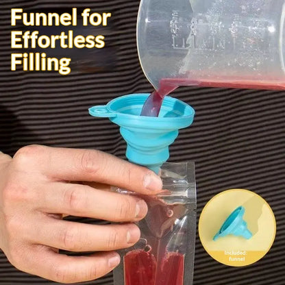 100PCS Transparent Popsicle Mold Bags - Leakproof Zip-Seal Disposable Freezer Tubes with Silicone Funnel, Kitchen Utensil for Freezing Juice, Frozen Fruit Pops Lolly & Ice Cream Moulds