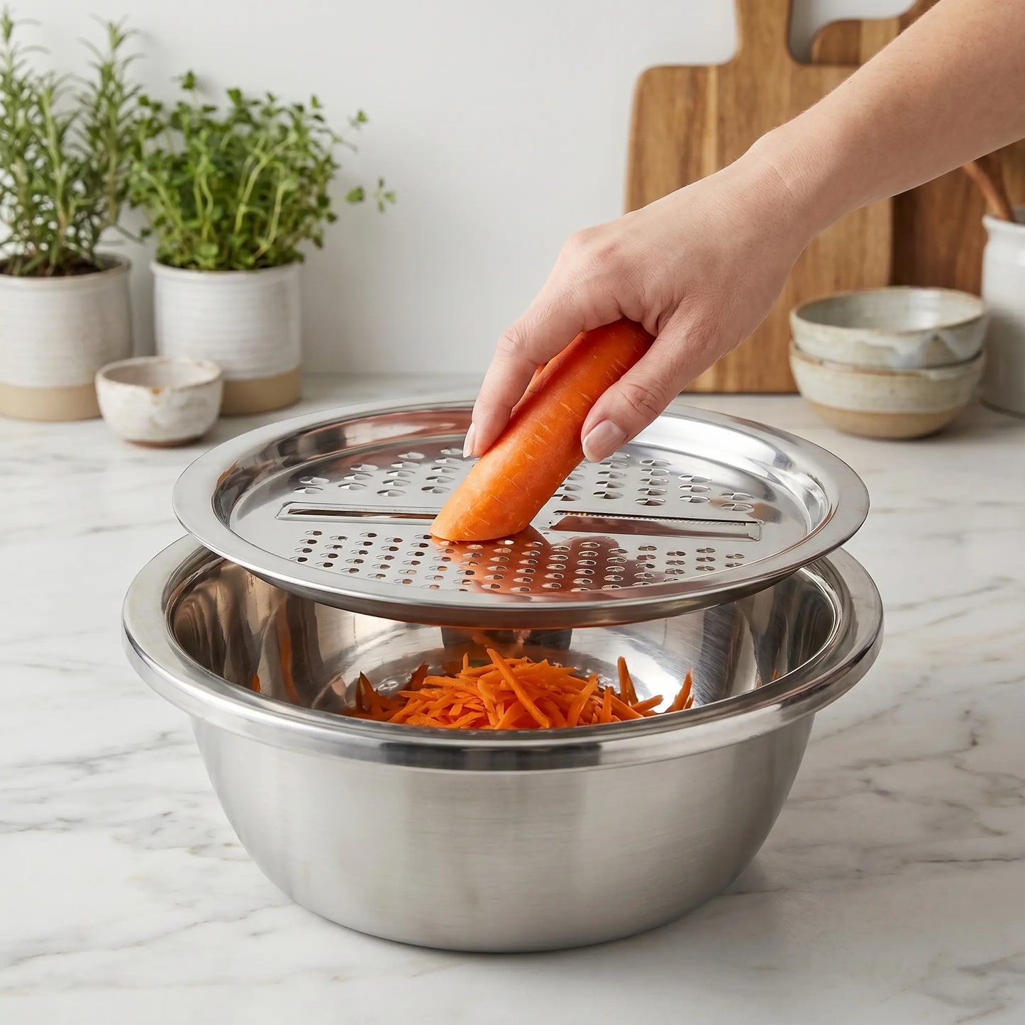 【Summer Sale Deals】3-In-1 Stainless Steel Multi-Functional Strainer Set, Includes Basin/Sieve/Cutter, Ideal for Washing Rice Fruits Vegetables Kitchen Essentials