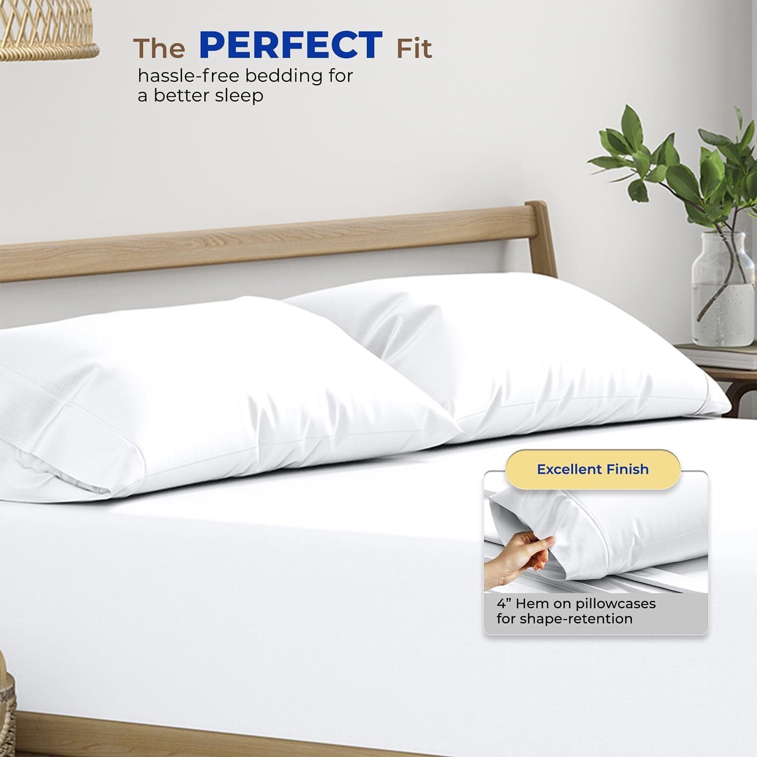 100% Pure Egyptian Cotton Pillow Cases - 600 Thread Count Pillow Cases Queen/Sta