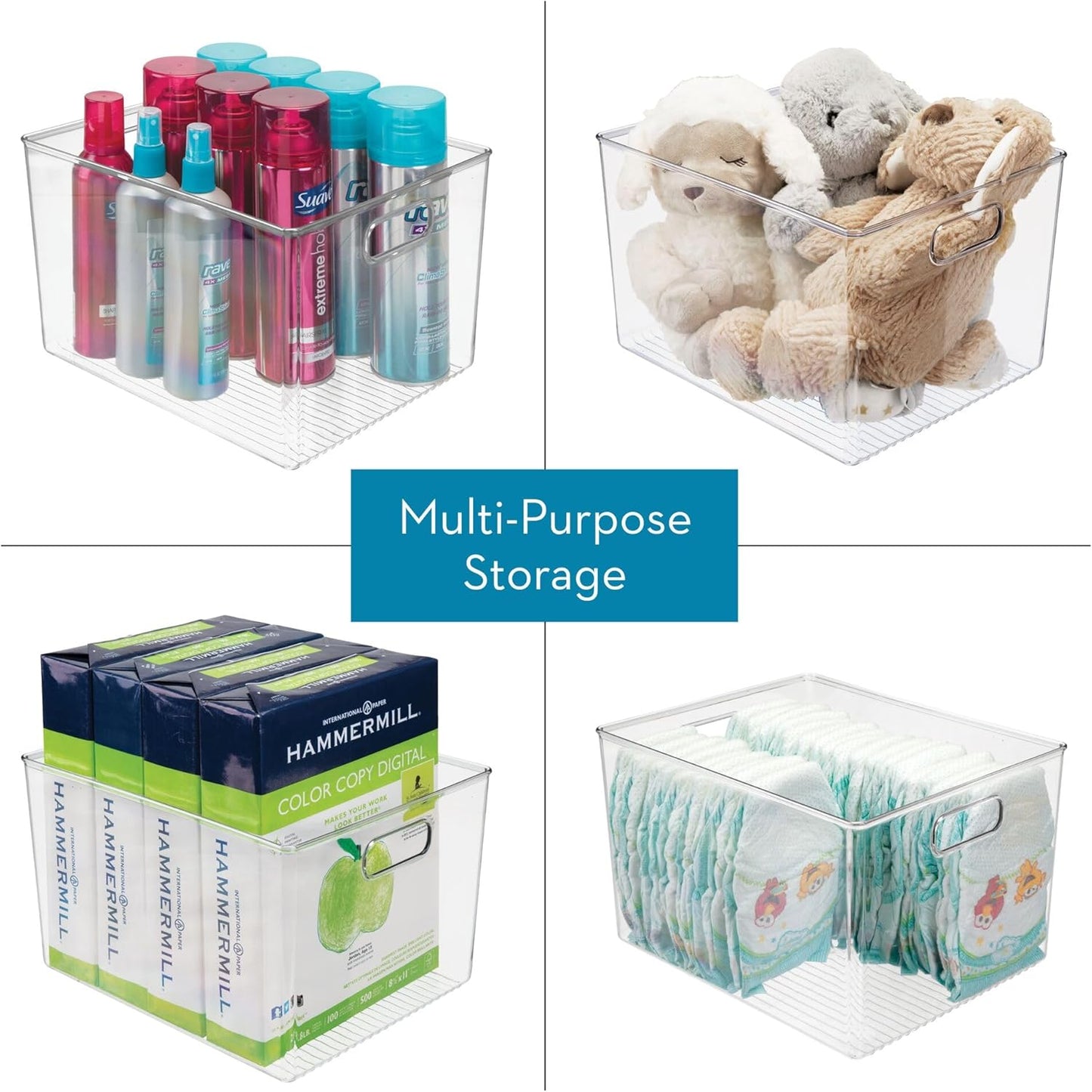 Storage Bins with Handles, Set of 4, Clear | Organize Kitchen, Organize Bathroom, Organize Home Office
