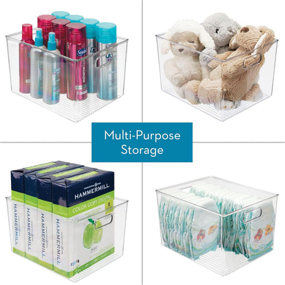 Storage Bins with Handles, Set of 4, Clear | Organize Kitchen, Organize Bathroom, Organize Home Office