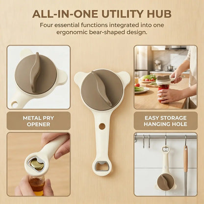 2026 New 4-In-1 Stainless Steel Jar Opener - Adjustable, Sturdy, Lightweight Kitchen Utensils Hanging Lid Remover, Bottle Opener for Seniors, Fits Jars, Bottles, Cans