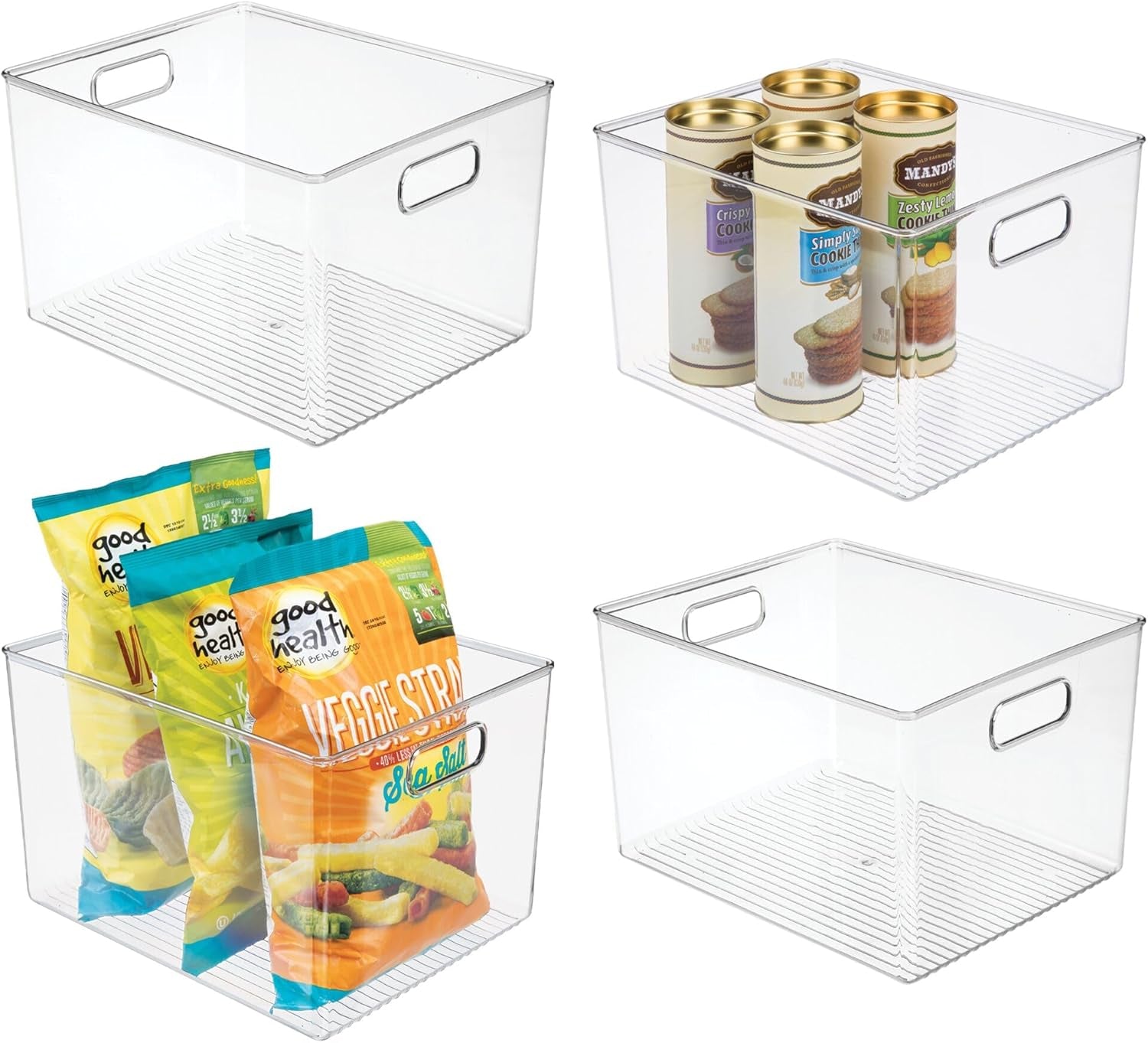 Storage Bins with Handles, Set of 4, Clear | Organize Kitchen, Organize Bathroom, Organize Home Office