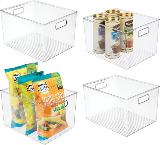 Storage Bins with Handles, Set of 4, Clear | Organize Kitchen, Organize Bathroom, Organize Home Office
