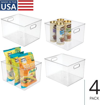 Storage Bins with Handles, Set of 4, Clear | Organize Kitchen, Organize Bathroom, Organize Home Office