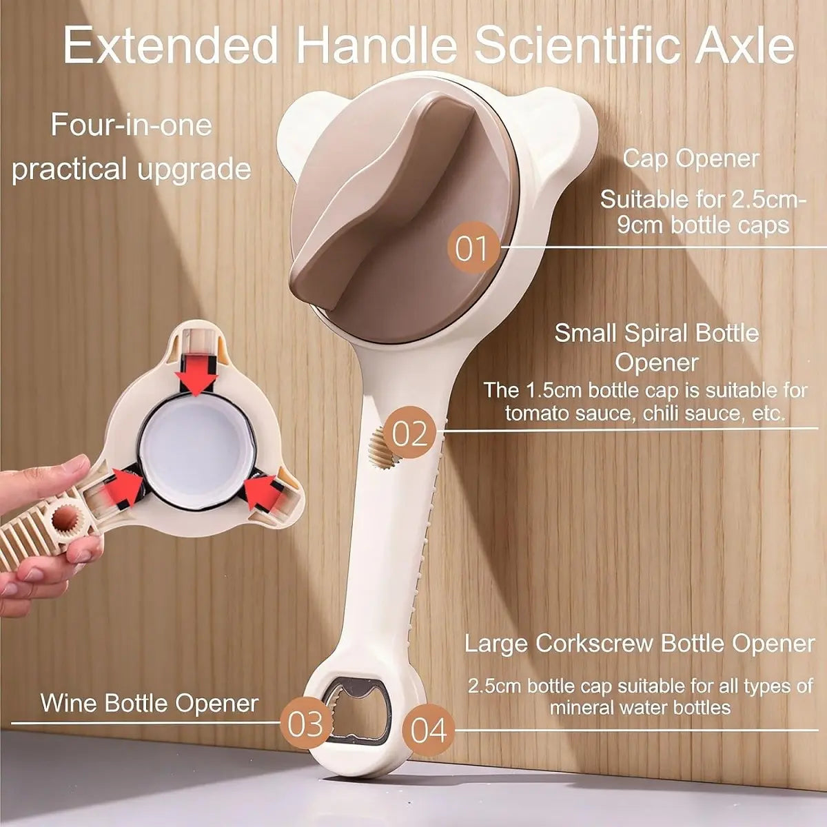 2026 New 4-In-1 Stainless Steel Jar Opener - Adjustable, Sturdy, Lightweight Kitchen Utensils Hanging Lid Remover, Bottle Opener for Seniors, Fits Jars, Bottles, Cans
