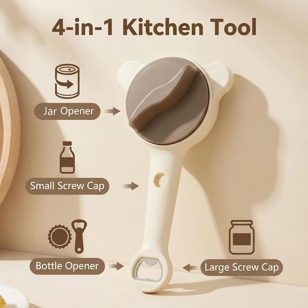 2026 New 4-In-1 Stainless Steel Jar Opener - Adjustable, Sturdy, Lightweight Kitchen Utensils Hanging Lid Remover, Bottle Opener for Seniors, Fits Jars, Bottles, Cans