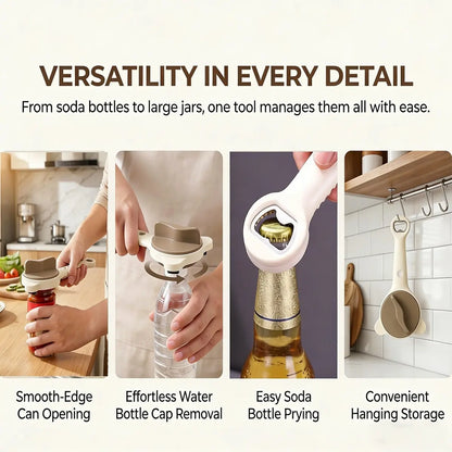 2026 New 4-In-1 Stainless Steel Jar Opener - Adjustable, Sturdy, Lightweight Kitchen Utensils Hanging Lid Remover, Bottle Opener for Seniors, Fits Jars, Bottles, Cans